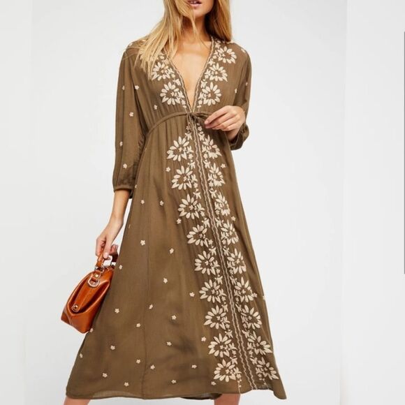 Free People Embroidered Fable Floral Midi Dress - Picture 1 of 15